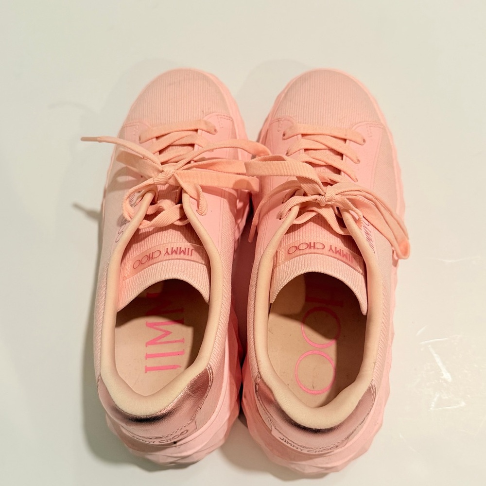 Iconic Jimmy Choo Blush Pink Platform Sneakers Size 7.5 - Picture 12 of 16